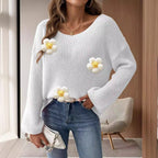 Damen Strickpullover mit verspielten Blumenapplikationen R&B