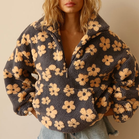 Damen Kuschelige Fleecejacke mit floralem Muster R&B