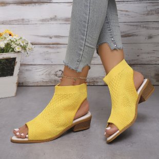 Damen Offene Mules mit Strickdesign und Retro-Blockabsatz R&B