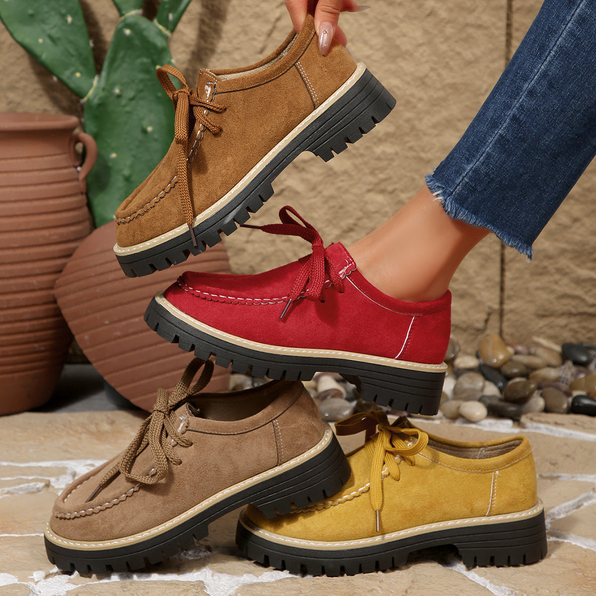 Damen Mokassins mit modischem Schnür-Design und rutschfester Sohle R&B