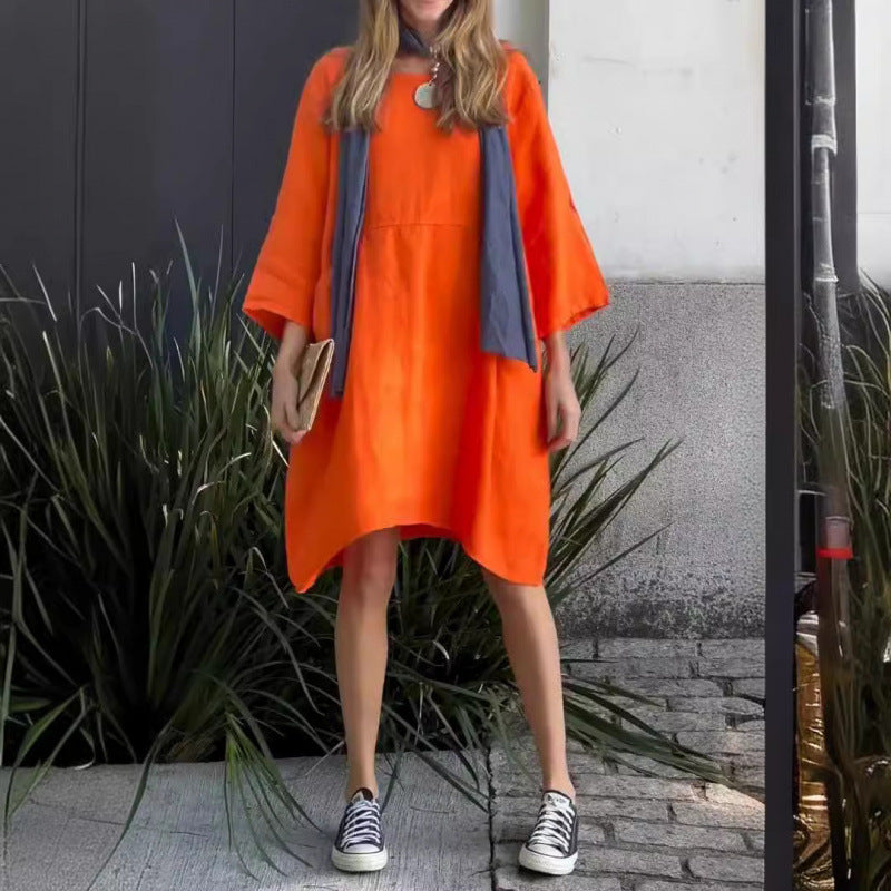 R&B | Lässiges einfarbiges Kleid aus Baumwolle mit Taschen