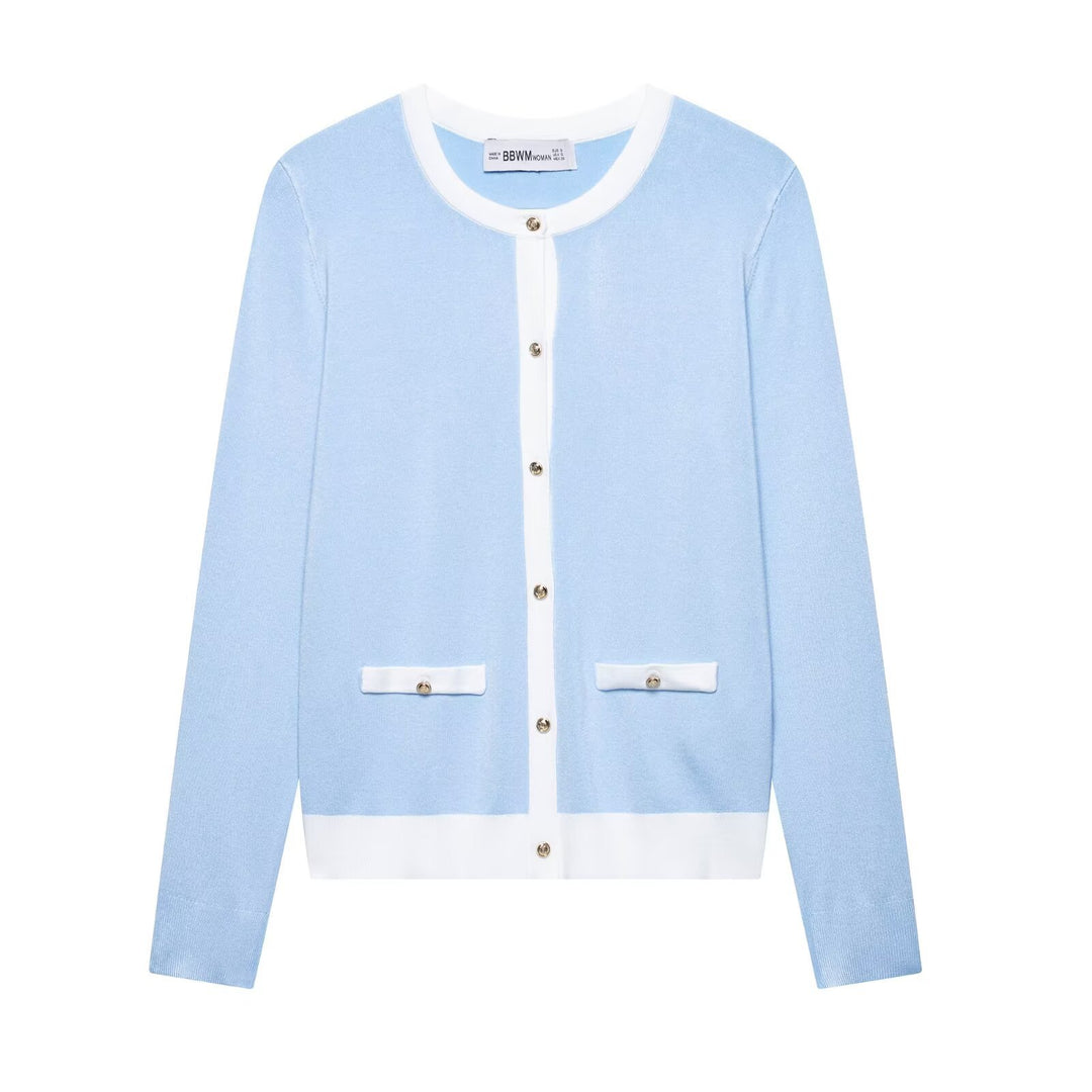 Damen elegante Strickjacke mit dekorativen Knöpfen und Taschen R&B