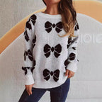 Damen lässiger Pullover mit verspieltem Schleifenmuster R&B
