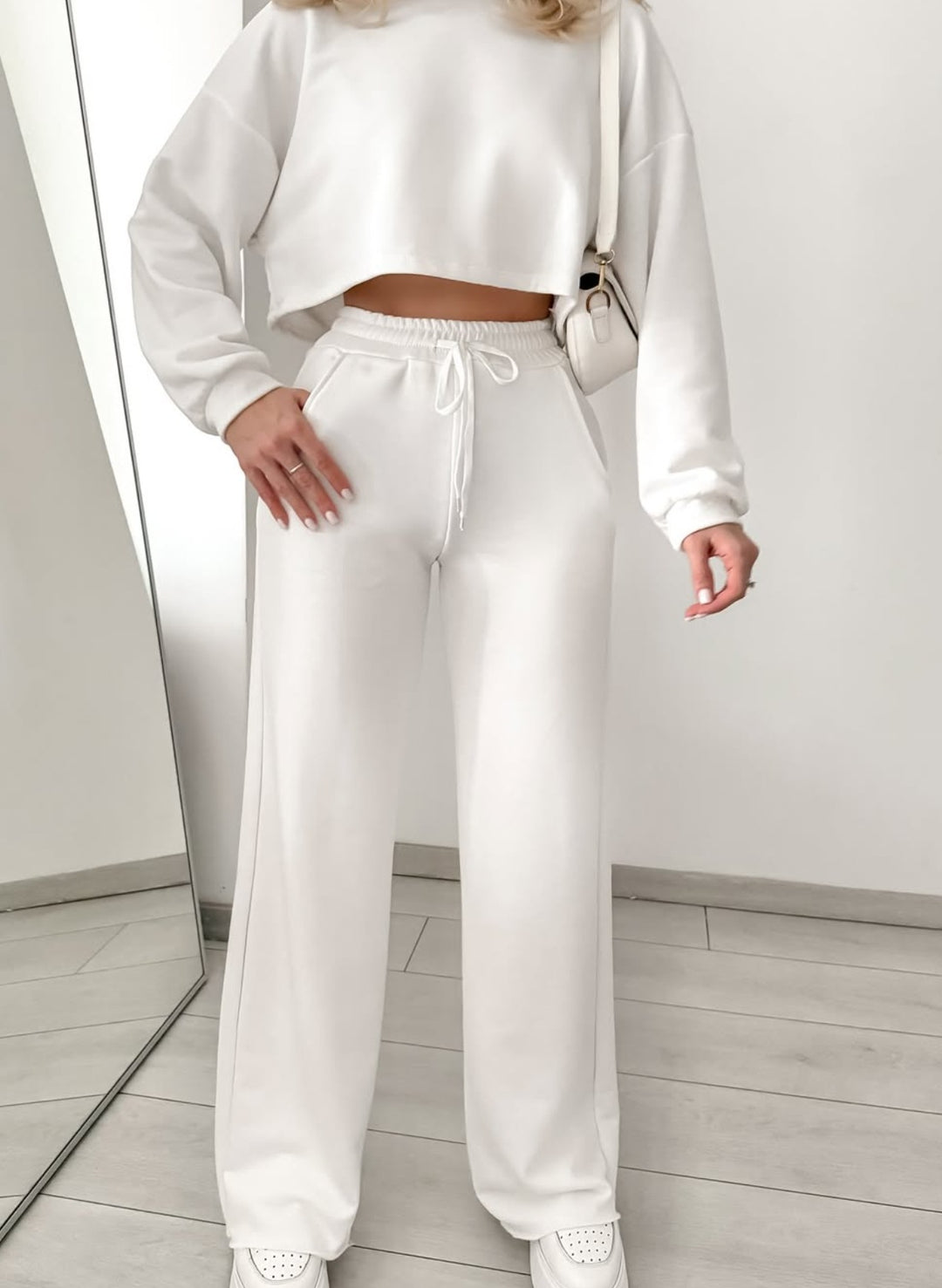Damen lässiges Crop-Oberteil mit hoher Taille und weitem Hosenanzug R&B