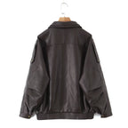 Damen Kunstlederjacke im lässigen Oversized-Stil mit Taillenzug R&B