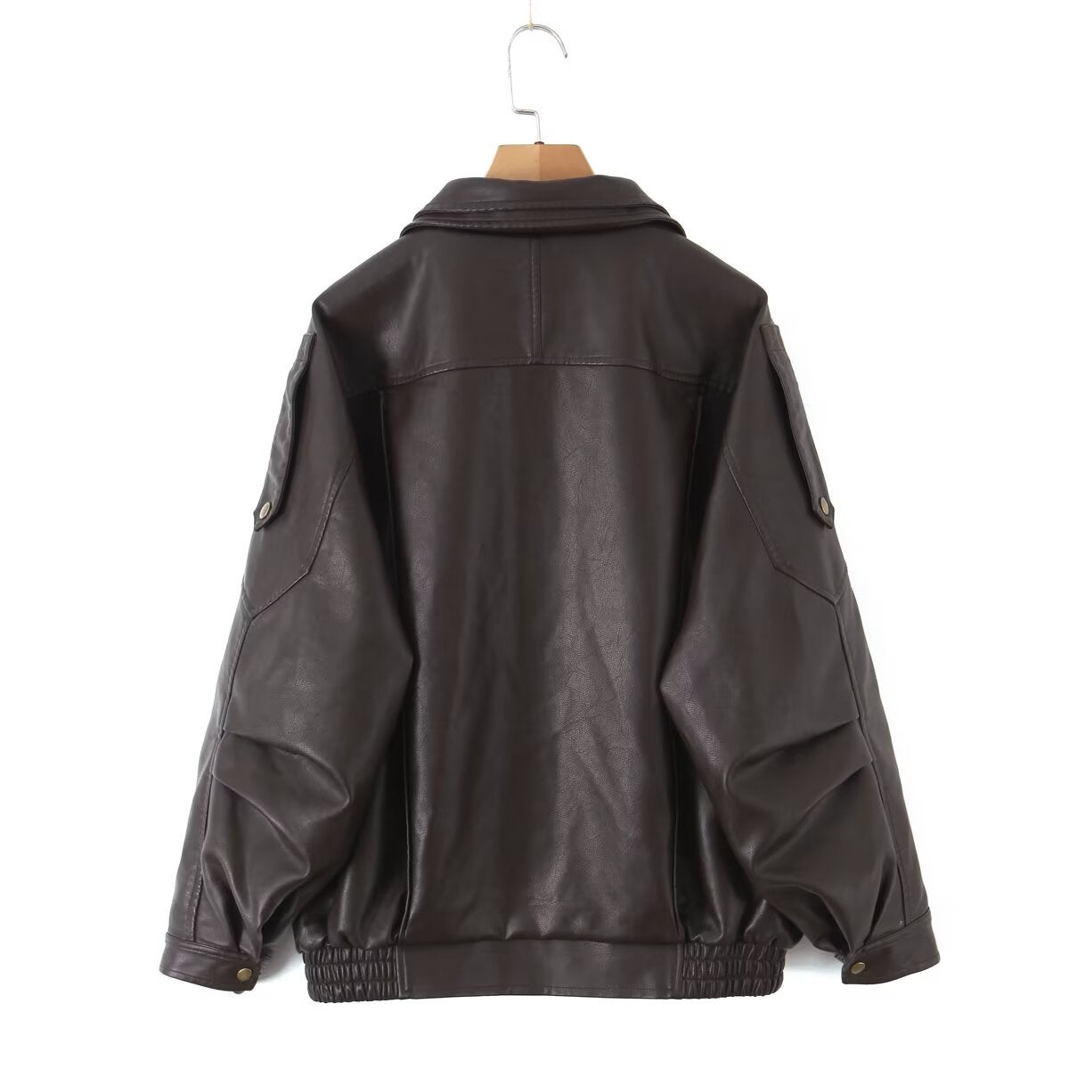 Damen Kunstlederjacke im lässigen Oversized-Stil mit Taillenzug R&B