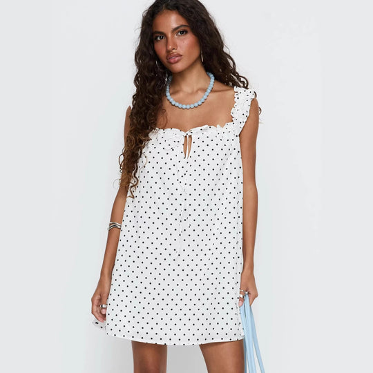 Damen lässiges Sommerkleid mit Rüschendetails und Knopfverschluss R&B