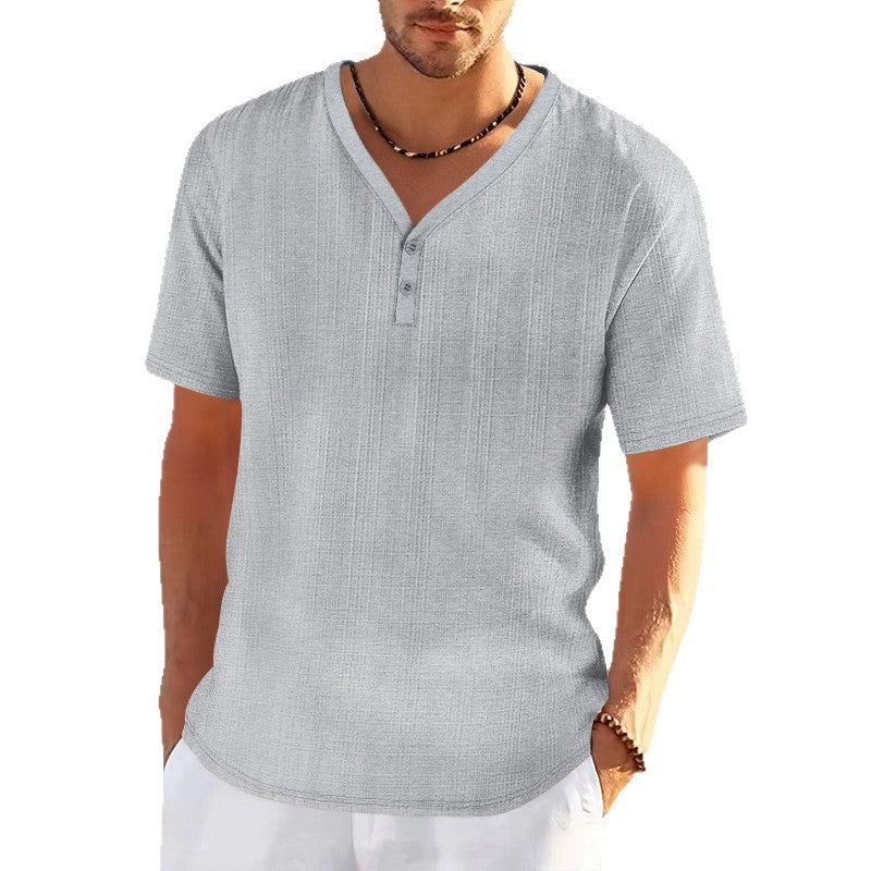 Herren lässiges Kurzarm-Henley-Shirt mit strukturierter Oberfläche R&B