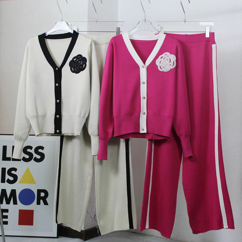 Damen Strick-Loungewear-Set mit eleganter Knopfleiste und modischen Details R&B