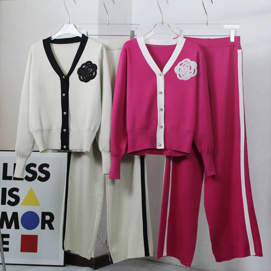Damen Strick-Loungewear-Set mit eleganter Knopfleiste und modischen Details R&B