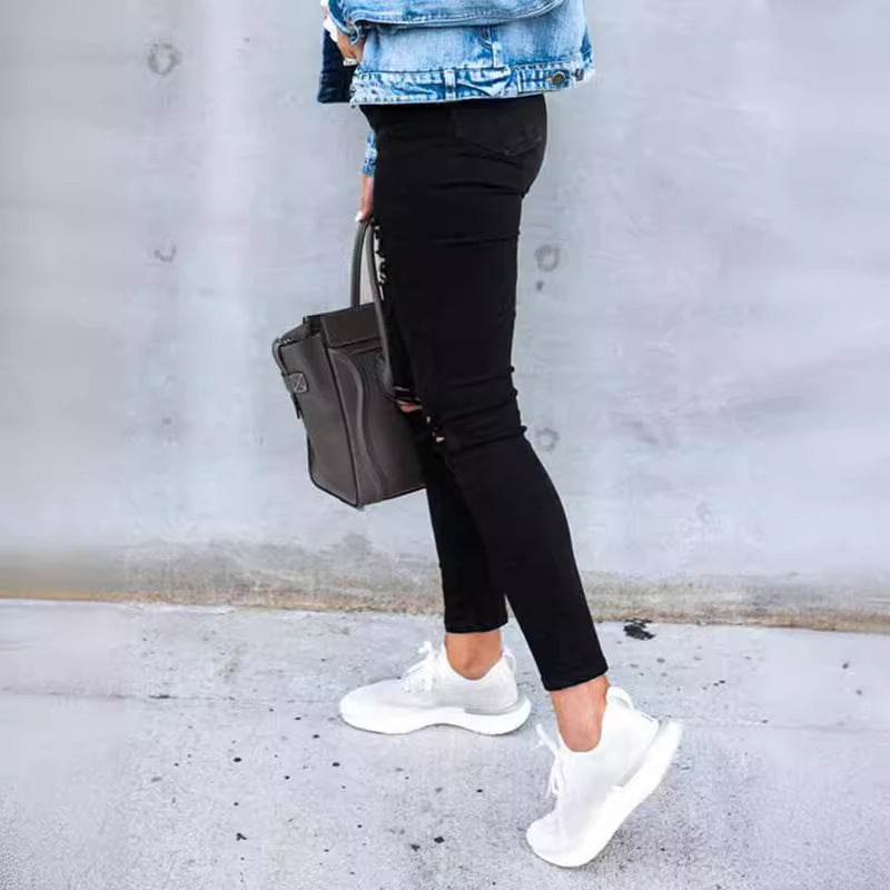 Damen Skinny Jeans mit modischen Rissen R&B
