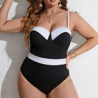 Damen Eleganter Badeanzug mit Stütze und Farbblockdesign R&B