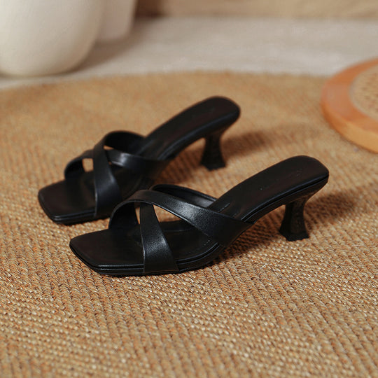 Damen Sandalen mit elegantem Blockabsatz und geschmackvollem Kreuzriemen R&B