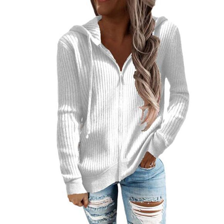 Damen nan gerippter Kapuzen-Zip-Hoodie mit halbem Reißverschluss und Kängurutaschen R&B