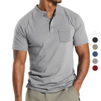 Herren Kurzarm-Henley-T-Shirt mit praktischer Brusttasche R&B