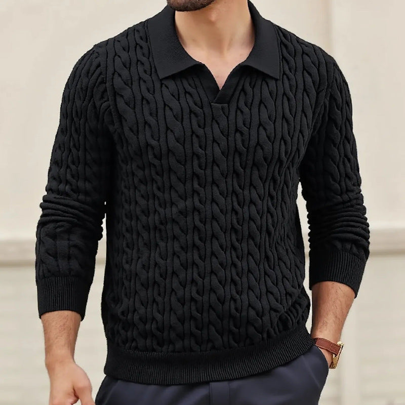 Herren Strickpullover mit strukturiertem Zopfmuster und Kragen R&B