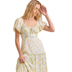 Damen Maxikleid mit blumigem Design und hochwertigen Puffärmeln R&B