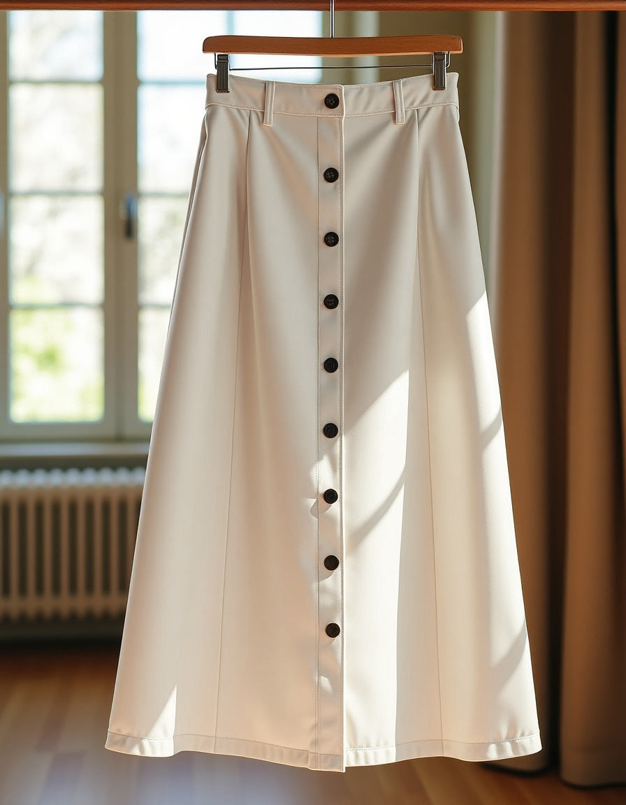 Damen Eleganter Maxirock mit Knopfdetails und hohem Bund R&B