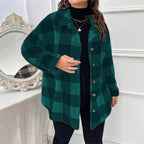 Damen kuschelige Karojacke mit Knopfverschluss und oversized Schnitt