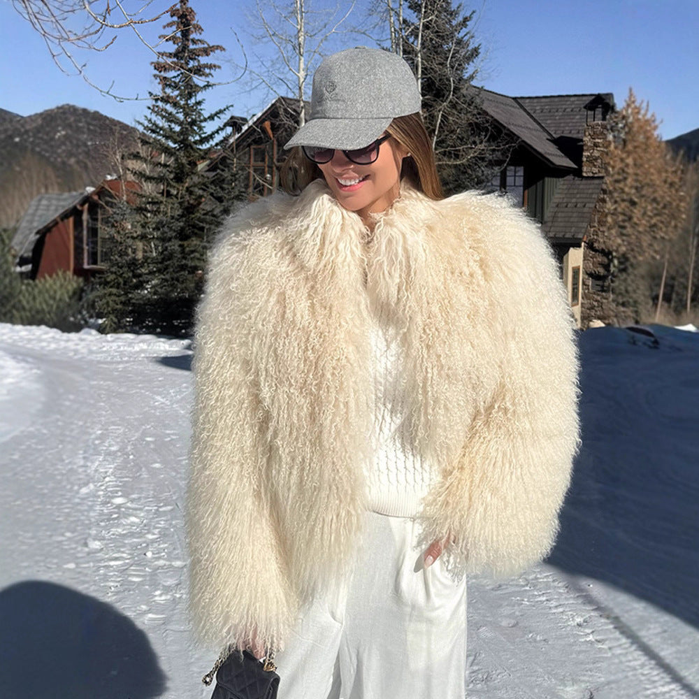 Damen luxuriöse Kunstfelljacke mit voluminösen Ärmeln R&B