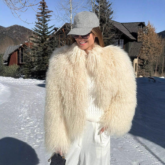 Damen luxuriöse Kunstfelljacke mit voluminösen Ärmeln R&B