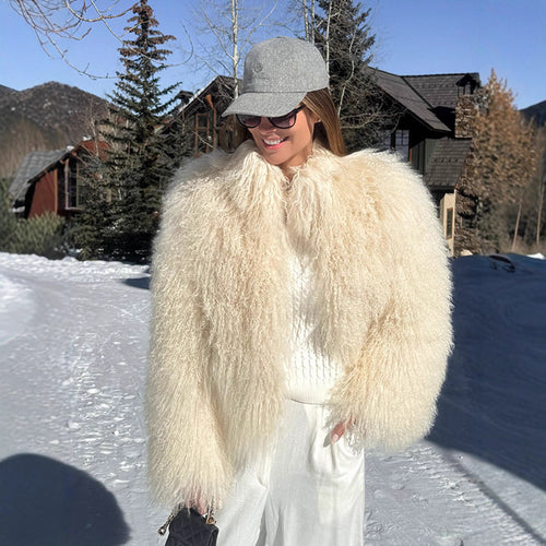 Damen luxuriöse Kunstfelljacke mit voluminösen Ärmeln R&B