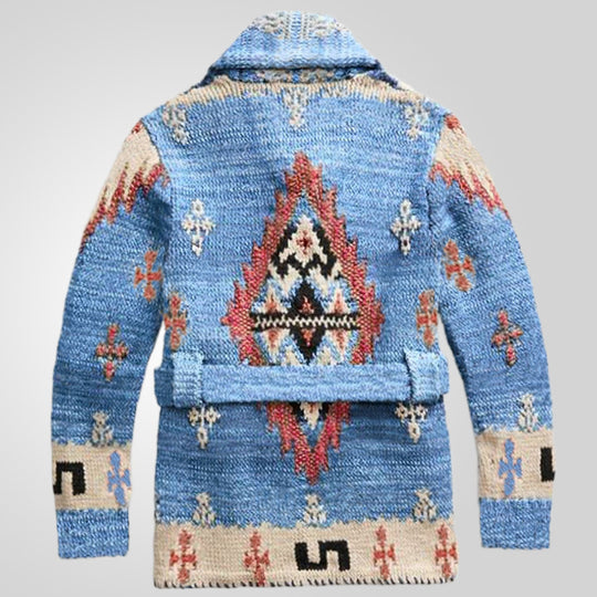 Damen gemütlicher Strickmantel mit dekorativem Muster und praktischem Gürtel R&B