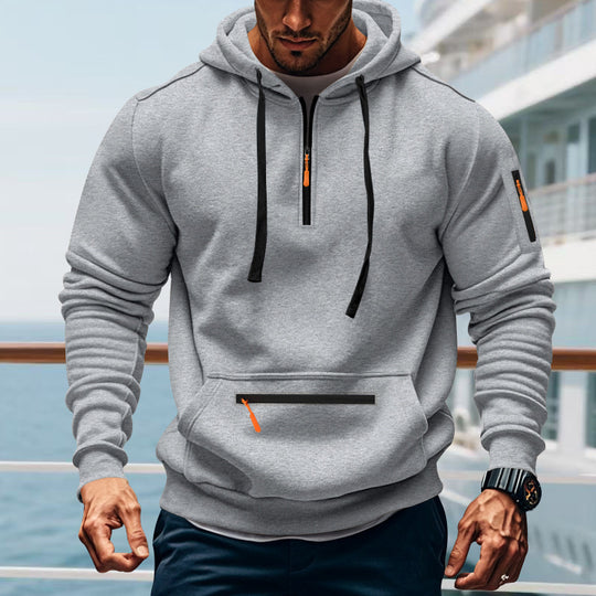Herren sportlicher Kapuzenpullover mit praktischem Zwei-Wege-Reißverschluss und seitlichen Taschen R&B