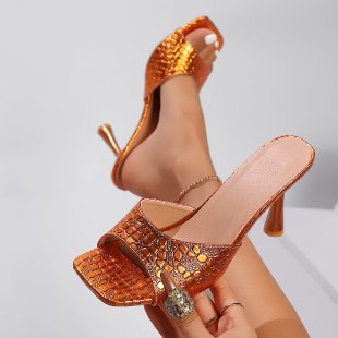 Damen Glamouröse High Heel Sandalen mit funkelnder reptilienstruktur R&B