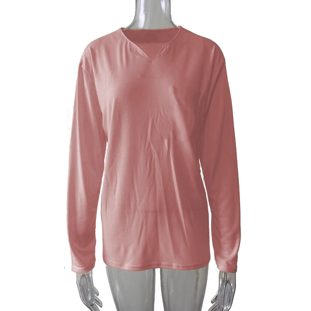 Damen nan legeres Langarmshirt mit V-Notch-Ausschnitt, Brusttasche und lockerer Oversize-Passform R&B