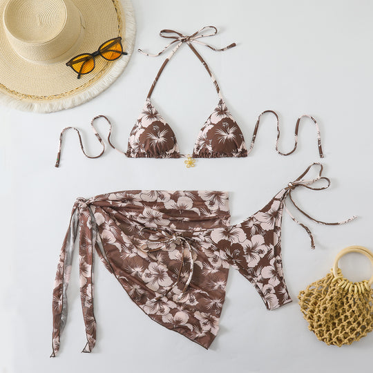 Damen Bikini-Set mit floralem Design und raffiniertem Wickelrock R&B