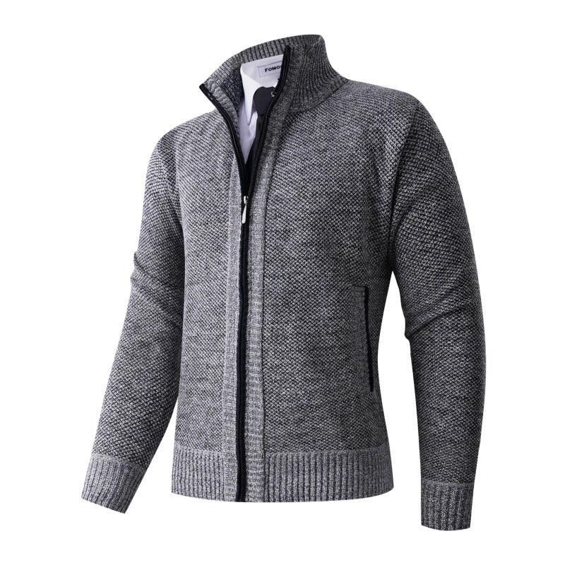 Herren stylische Strickjacke mit hohem Kragen und praktischen Taschen R&B