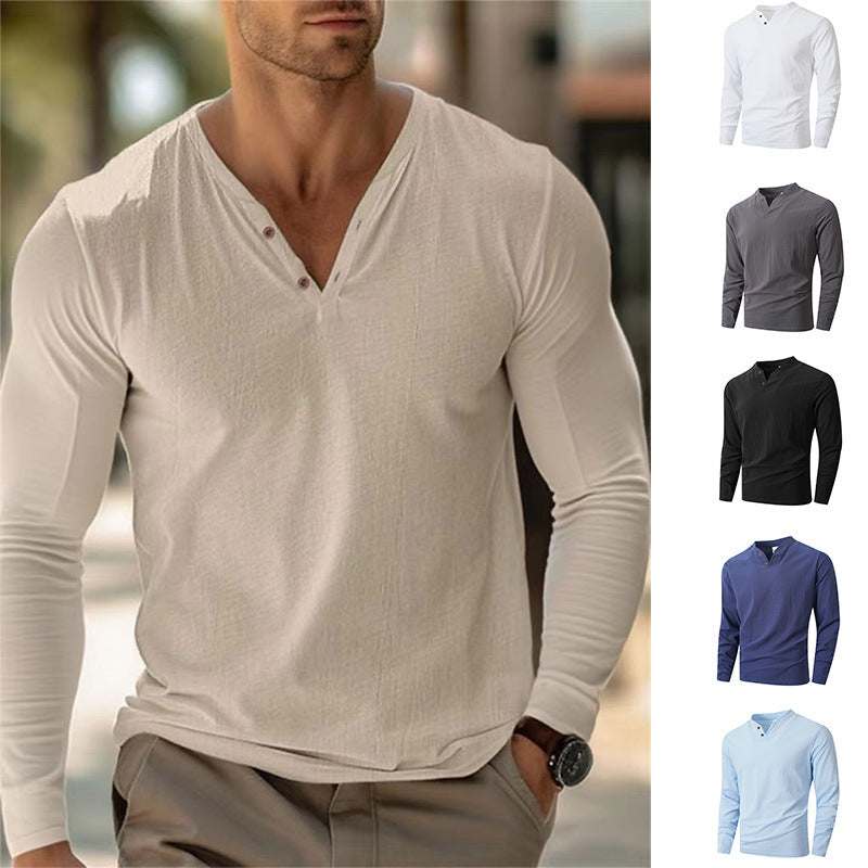 Herren Langarm Shirt mit modischem Henley-Ausschnitt R&B