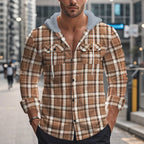 Herren lässige Flanellhemden mit integrierter Kapuze R&B