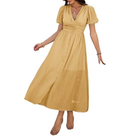 Damen Maxikleid mit raffinierten Puffärmeln und tailliertem Schnitt R&B