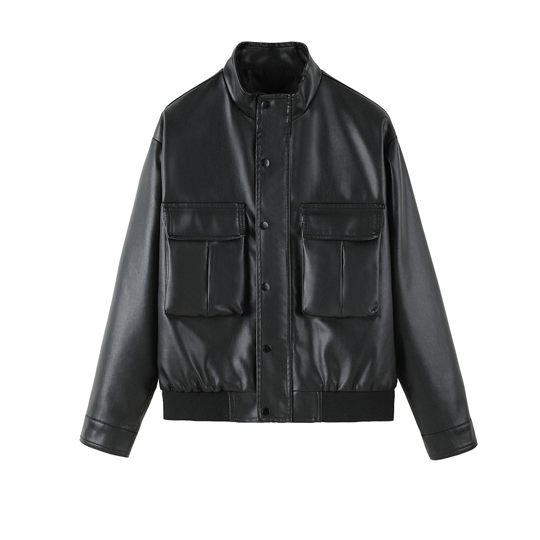 Herren Bikerjacke aus weichem Kunstleder mit praktischen Taschen und Stehkragen R&B