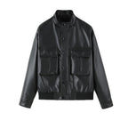 Herren Bikerjacke aus weichem Kunstleder mit praktischen Taschen und Stehkragen