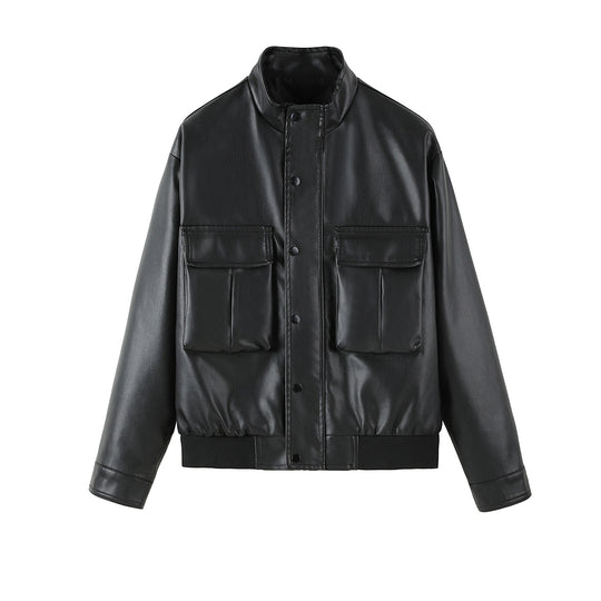 Herren Bikerjacke aus weichem Kunstleder mit praktischen Taschen und Stehkragen R&B