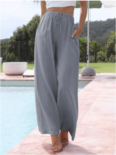 Damen weite Leinenhose mit elastischem Bund und praktischen Seitentaschen R&B