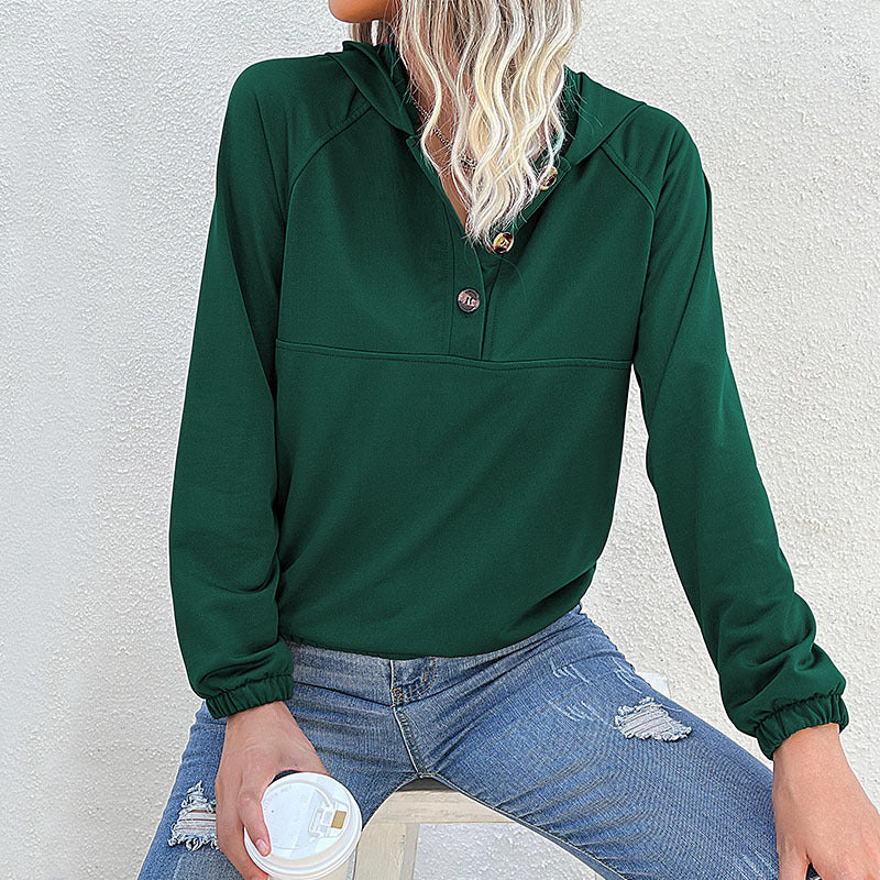 Damen Sportpullover mit Kapuze und Knopfleiste R&B