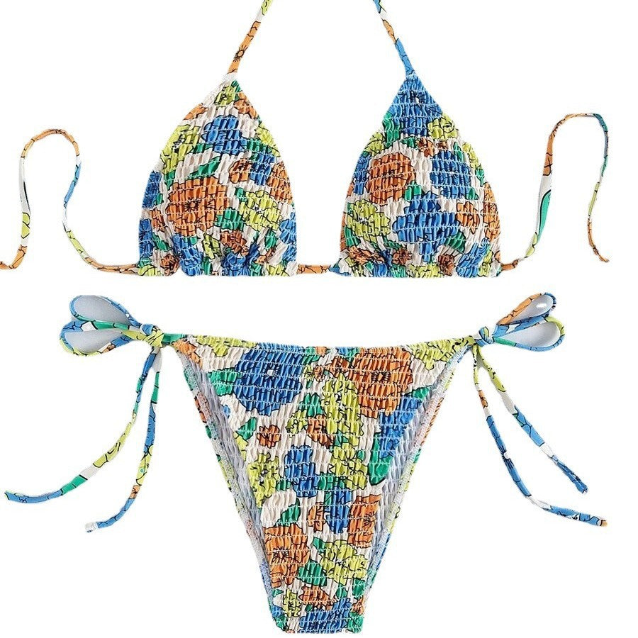 Damen Triangel-Bikini mit farbenfrohem Strukturdesign und verstellbaren Trägern R&B