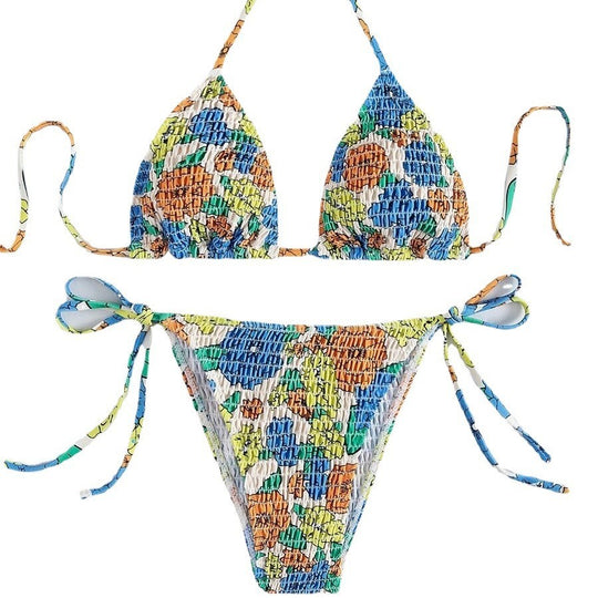 Damen Triangel-Bikini mit farbenfrohem Strukturdesign und verstellbaren Trägern R&B
