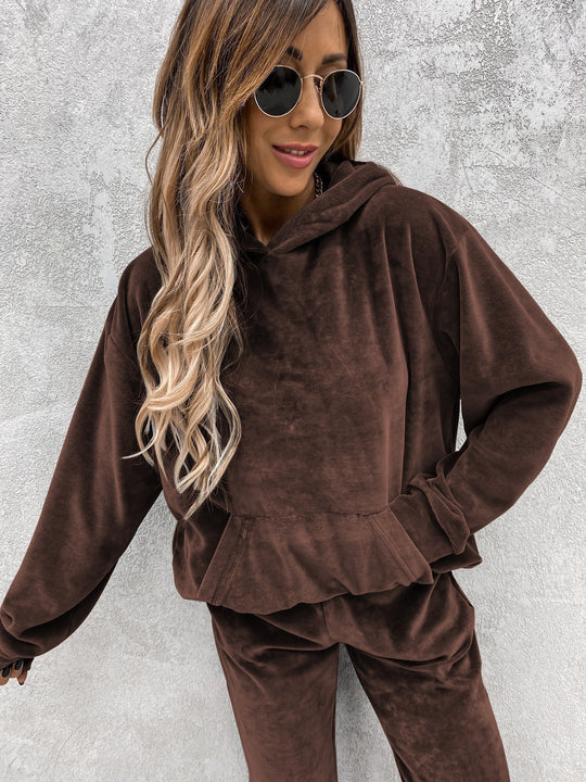 Damen kuscheliges Fleece-Set mit oversized Hoodie und bequemen Jogginghosen R&B