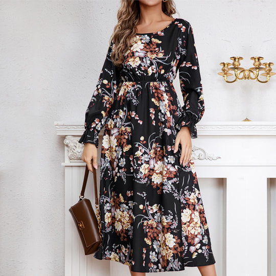 Damen Maxikleid mit floralem Design und hochgeschlitztem Saum R&B