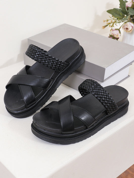 Damen Woven-Badesandalen mit Kreuzriemendesign und rutschfester Sohle R&B