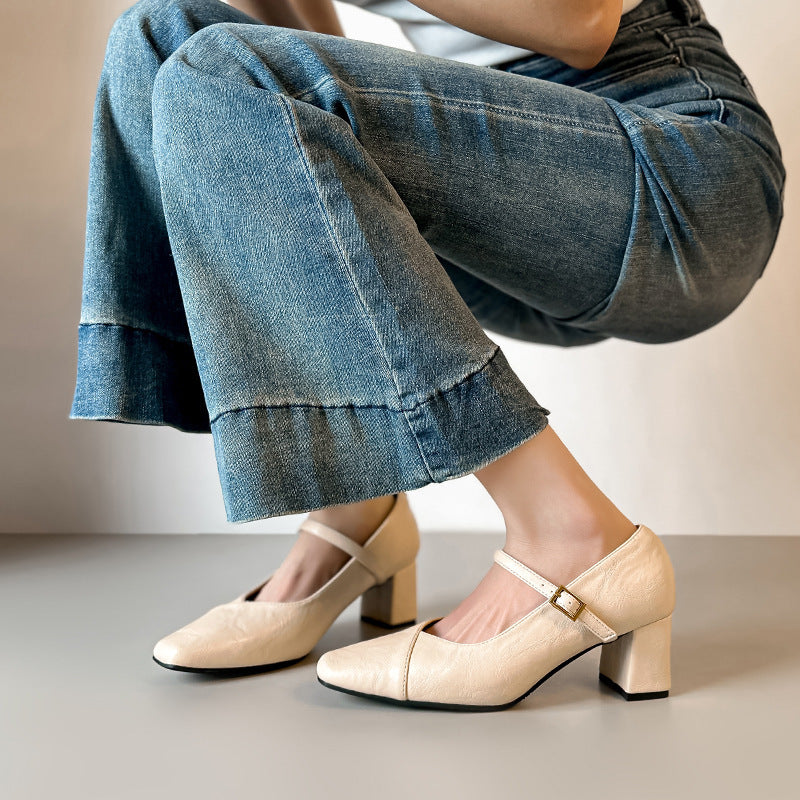 Damen Mary Jane Pumps mit Blockabsatz und eleganter Schnalle