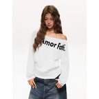 Damen nan schulterfreier Oversize-Sweatshirt mit großem Frontprint und legeren Ballonärmeln R&B