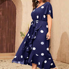 Damen Maxikleid mit Schößchen und Taillengürtel R&B