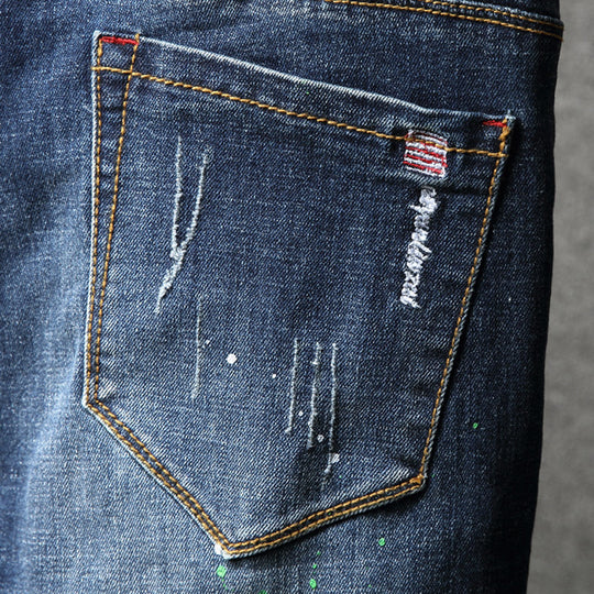 Herren Ripped Jeans im kreativen Farbspray-Design R&B
