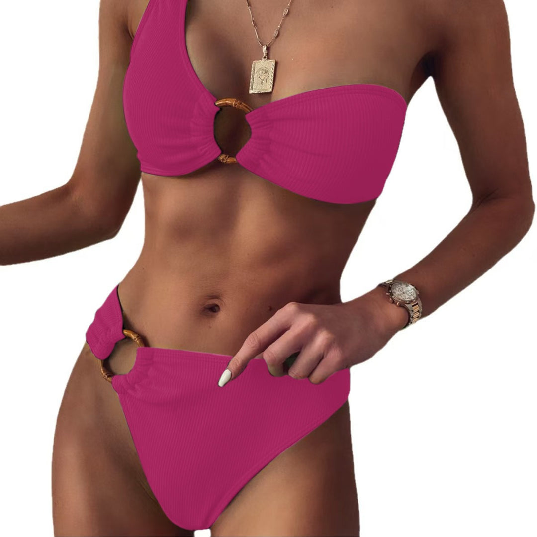 Damen Stilvoller Triangel-Bikini mit goldenen Details R&B